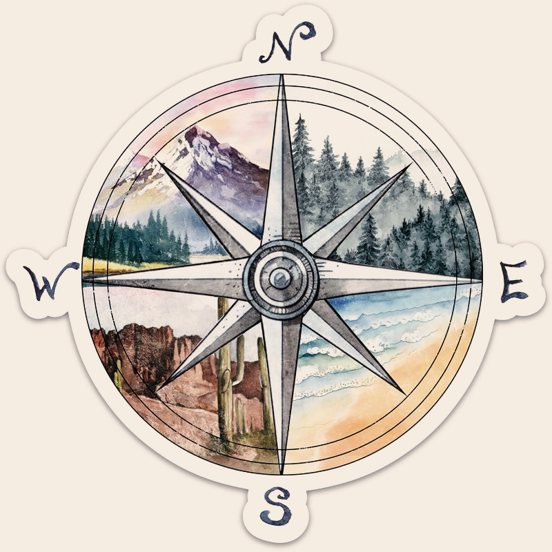 Outdoor Adventure For Kids - Compass Camping Sticker, Adventure Travel Stickers