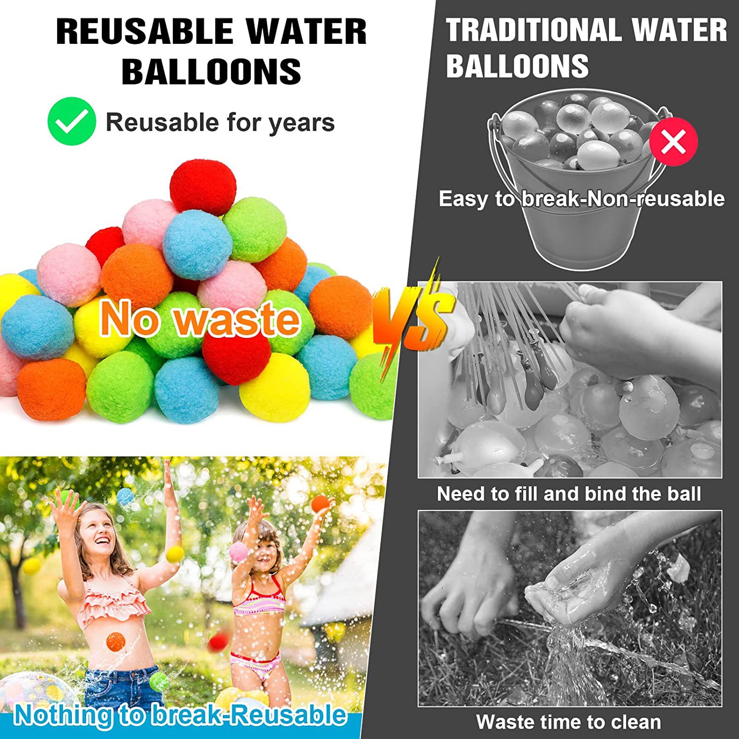 12/30/60Pcs Reusable Water Bal - Outdoor Adventure Games 评论和价格